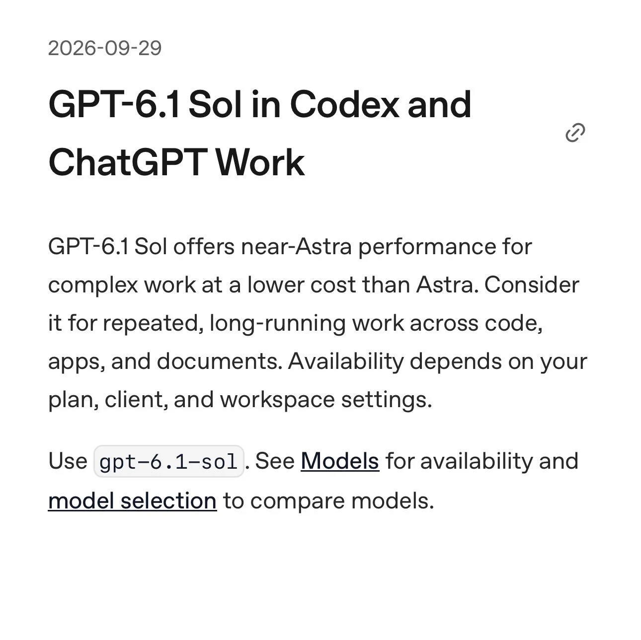 OpenAI 在 Codex 上线 GPT-6.1 Sol 模型:性能接近 Astra,价格仅为 1/5