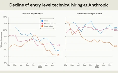 Anthropic 报告：AI 工时已达人类员工 6 倍，初级程序员岗位明显收缩